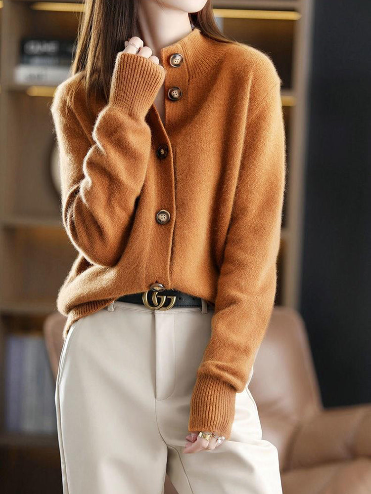 Stylish Women's Cardigan with Buttons and High Collar - Nora-Caramel-XS-State of Style