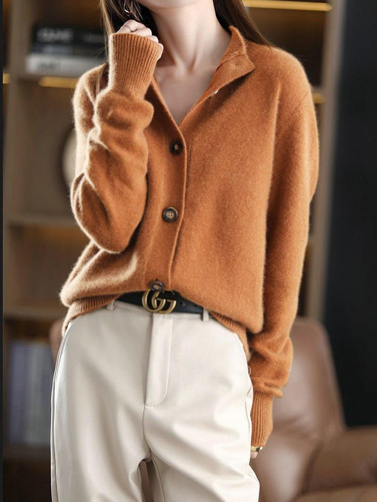 Stylish Women's Cardigan with Buttons and High Collar - Nora-Caramel-XS-State of Style