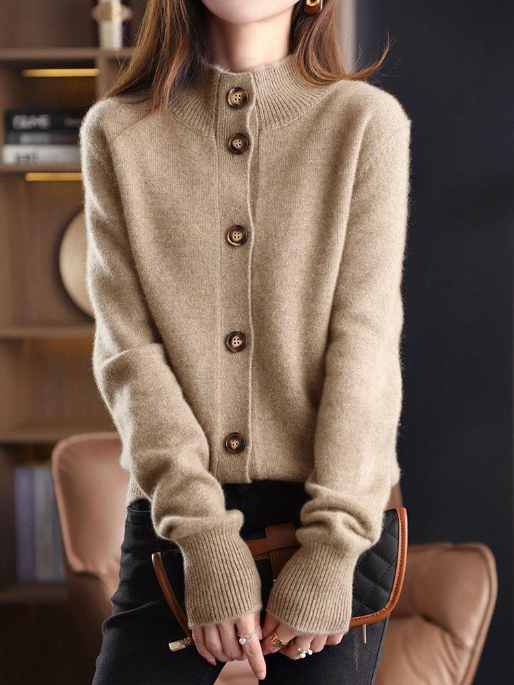 Stylish Women's Cardigan with Buttons and High Collar - Nora-Caramel-XS-State of Style