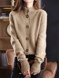 Stylish Women's Cardigan with Buttons and High Collar - Nora-Caramel-XS-State of Style