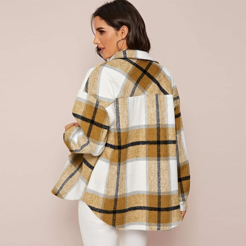 Stylish Women's Checkered Jacket | Casual and Comfortable-Khaki-S-State of Style