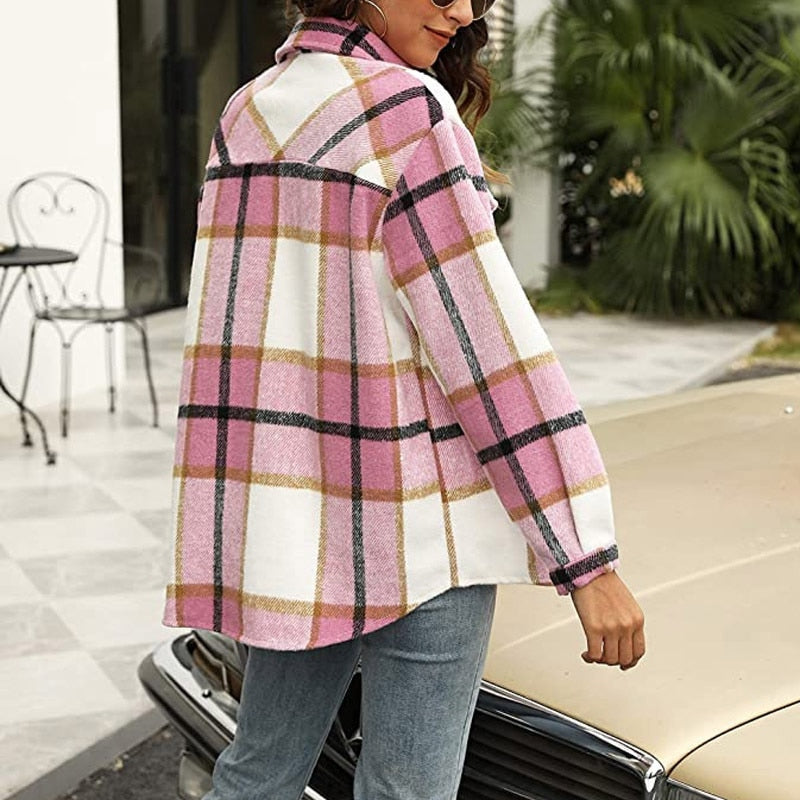 Stylish Women's Checkered Jacket | Casual and Comfortable-Khaki-S-State of Style