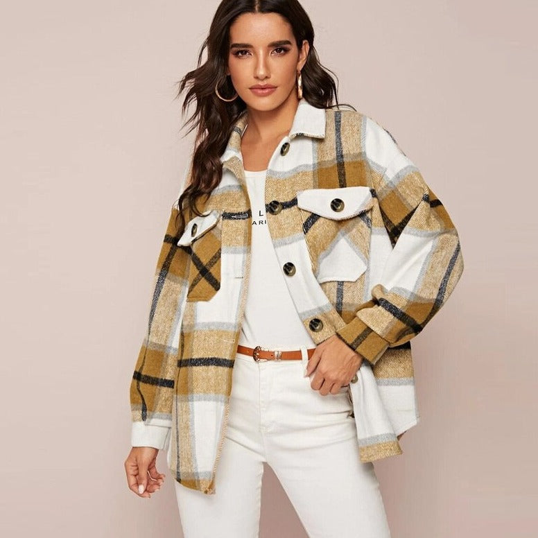 Stylish Women's Checkered Jacket | Casual and Comfortable-Khaki-S-State of Style