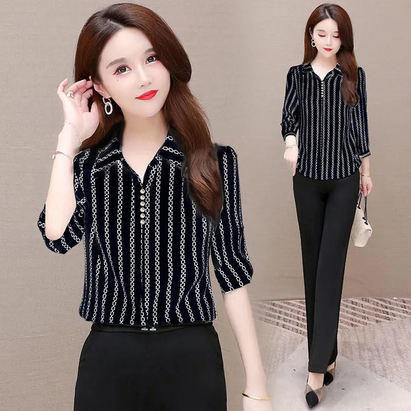 Stylish women's chiffon blouse with buttons & fold-over collar – Fenya-Black-L-State of Style