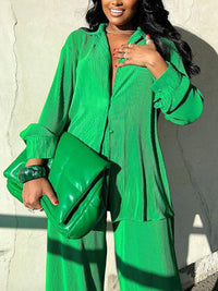 Stylish Women's Colourful Two-Piece Set | Top and Pants-Green-S-State of Style