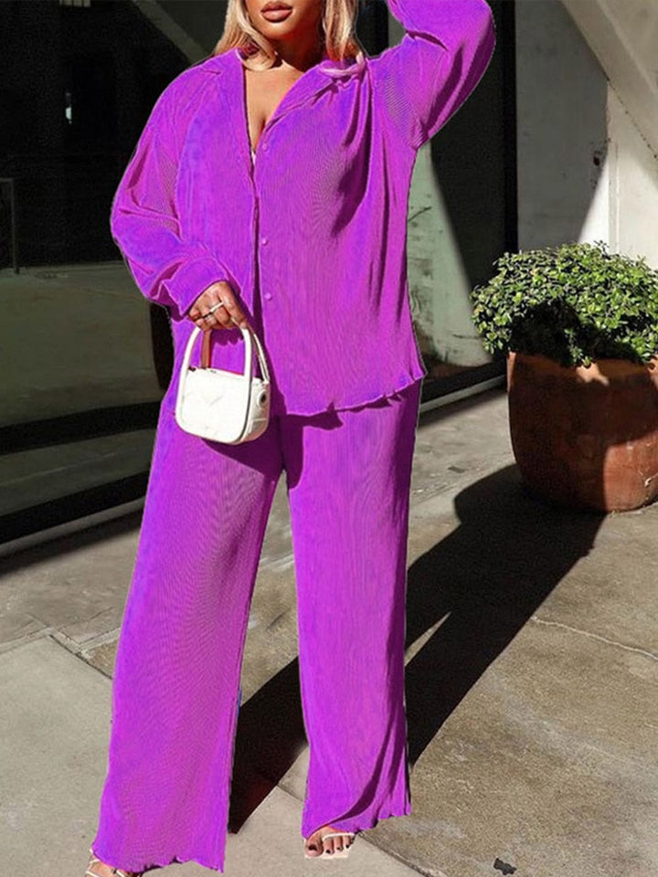 Stylish Women's Colourful Two-Piece Set | Top and Pants-Purple-S-State of Style