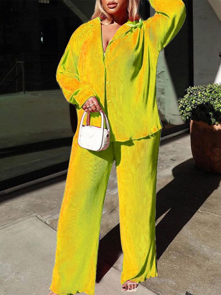 Stylish Women's Colourful Two-Piece Set | Top and Pants-Yellow-S-State of Style