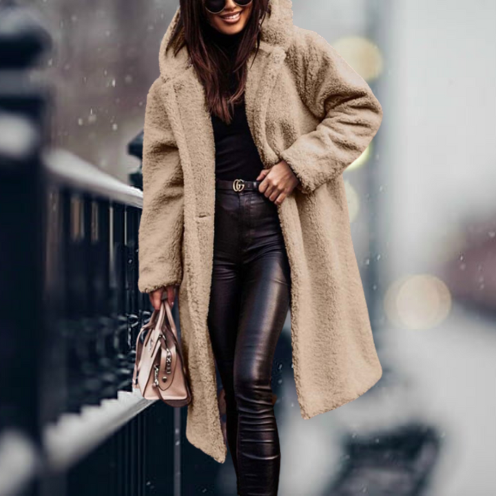 Stylish Women's Faux Fur Coat with Hood - Vivienne-Apricot-S-State of Style