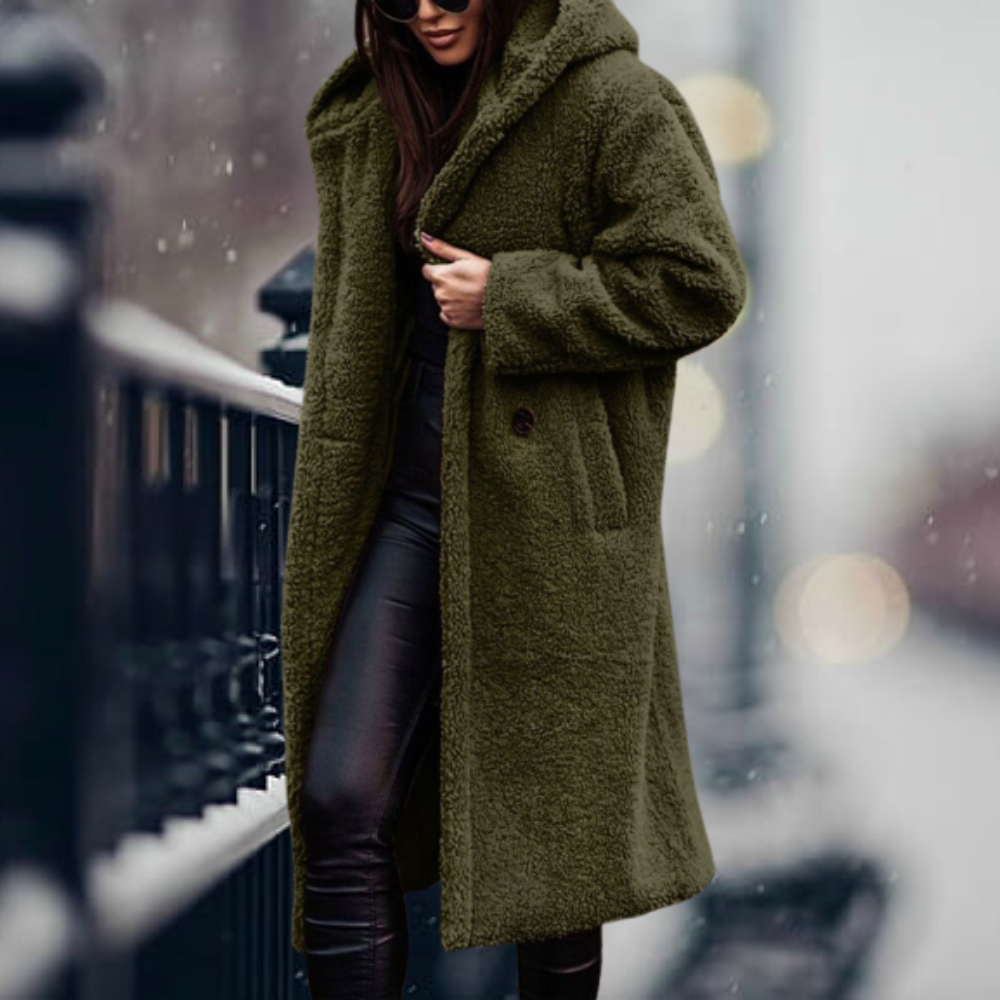 Stylish Women's Faux Fur Coat with Hood - Vivienne-Army Green-S-State of Style