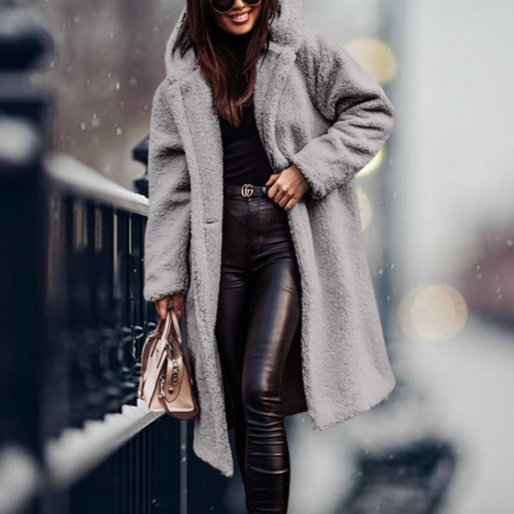 Stylish Women's Faux Fur Coat with Hood - Vivienne-Grey-S-State of Style