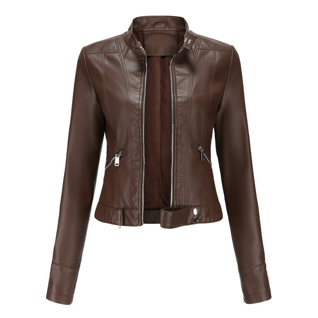 Stylish women's leather jacket in classic design – Marlene-Beige-S-State of Style