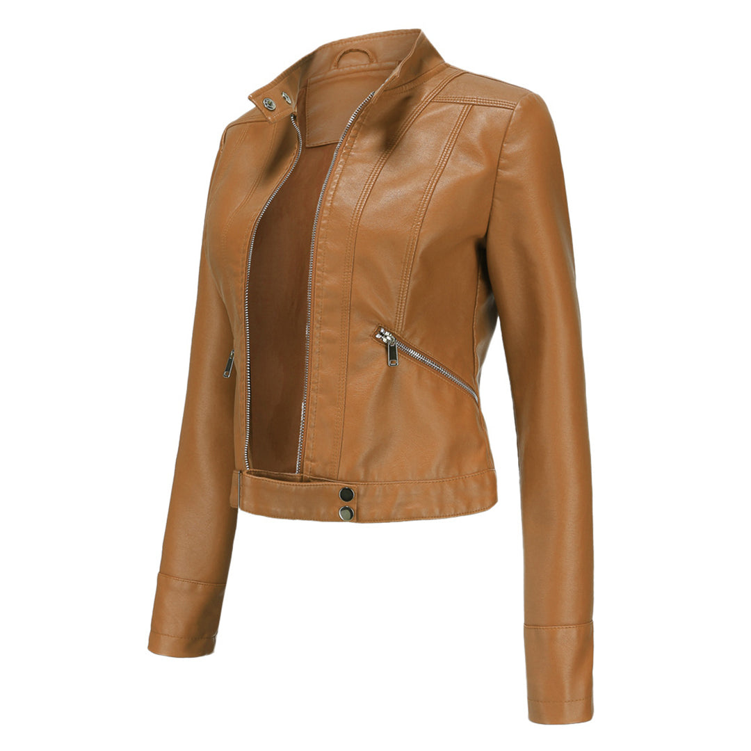 Stylish women's leather jacket in classic design – Marlene-Black-S-State of Style