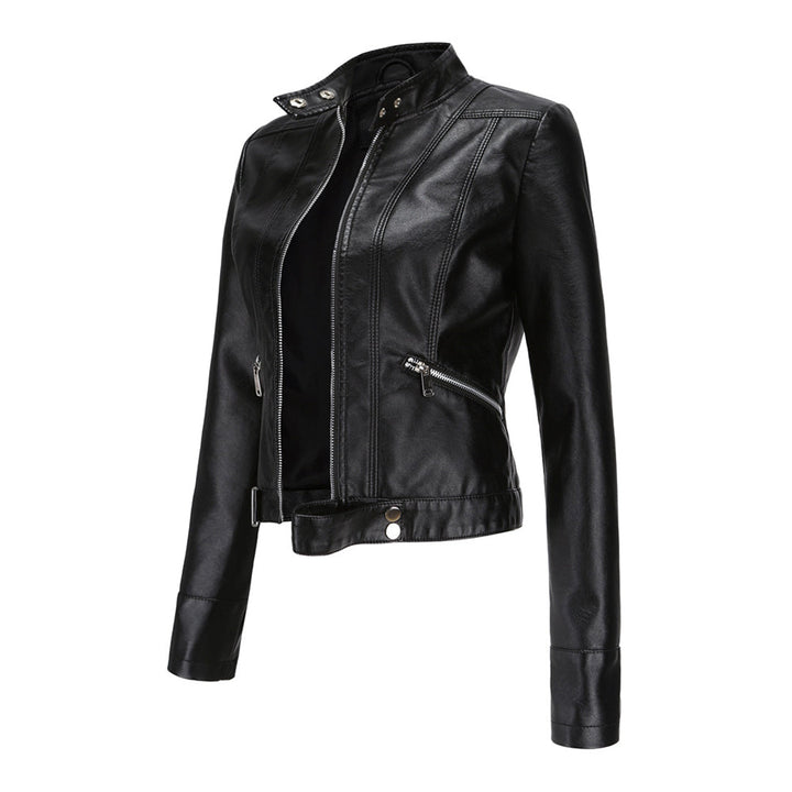 Stylish women's leather jacket in classic design – Marlene-Black-S-State of Style