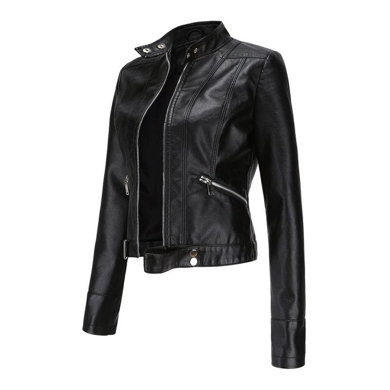 Stylish women's leather jacket in classic design – Marlene-Black-S-State of Style