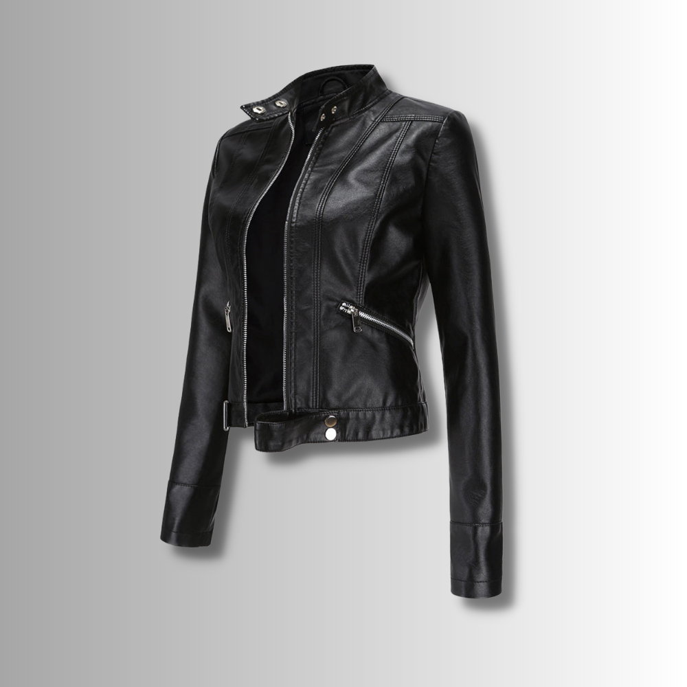 Stylish women's leather jacket in classic design – Marlene-Black-S-State of Style