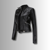 Stylish women's leather jacket in classic design – Marlene-Black-S-State of Style