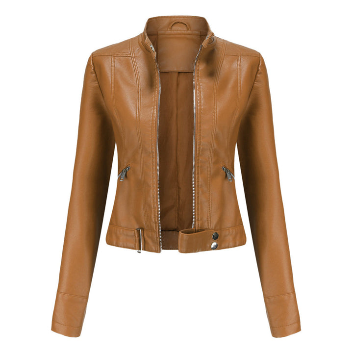 Stylish women's leather jacket in classic design – Marlene-Coffee brown-S-State of Style