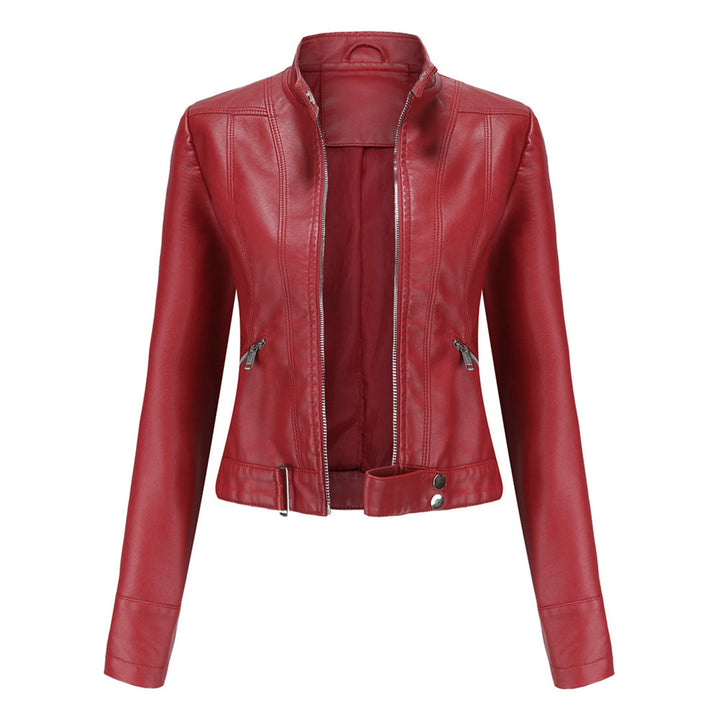 Stylish women's leather jacket in classic design – Marlene-Red-S-State of Style