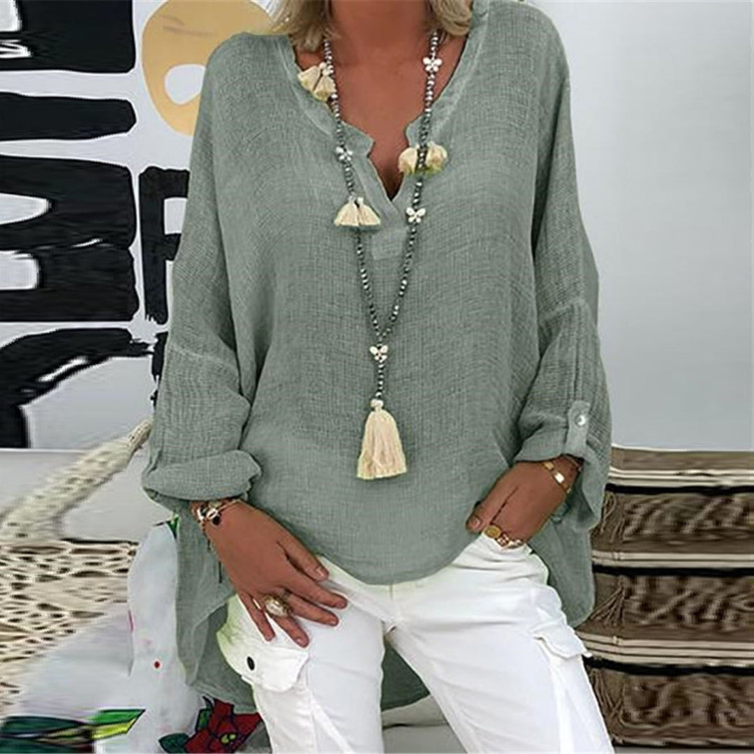 Stylish women's linen blouse – Elodie-Gray-S-State of Style
