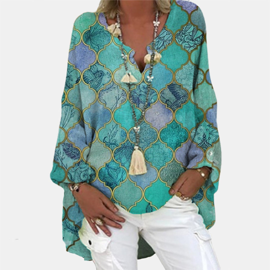 Stylish women's linen blouse – Elodie-Green Purple-S-State of Style
