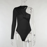 Stylish women's long-sleeve bodysuit with drape effect & figure-hugging cut – Mira-Black-M-State of Style