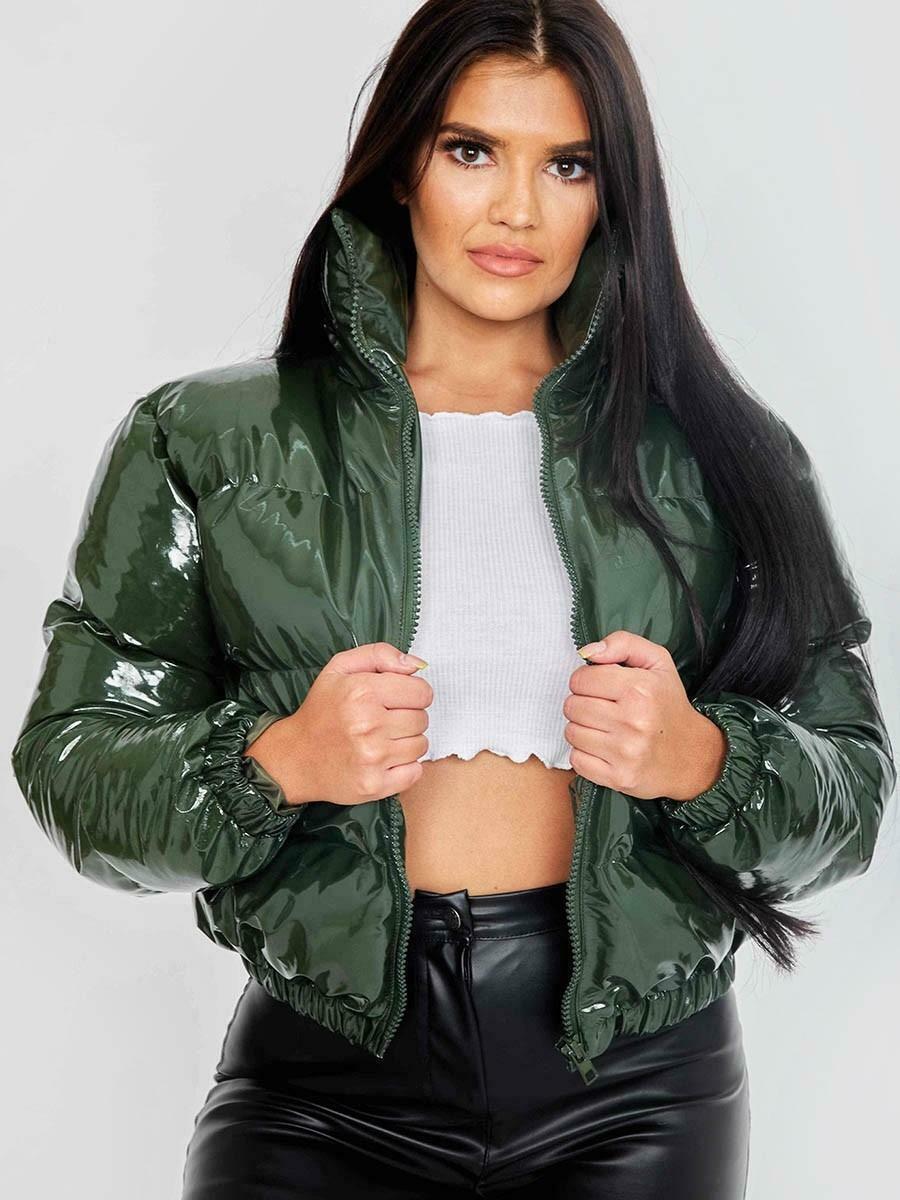 Stylish Women's Puffer Jacket | Warm Bomber Coat-Dark Green-S-State of Style
