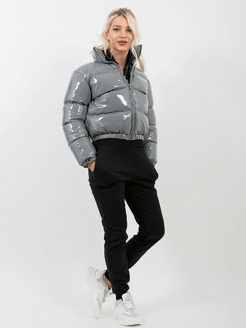 Stylish Women's Puffer Jacket | Warm Bomber Coat-Gray-S-State of Style