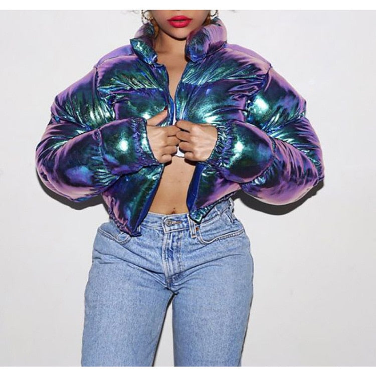 Stylish Women's Puffer Jacket | Warm Bomber Coat-Metallic-S-State of Style
