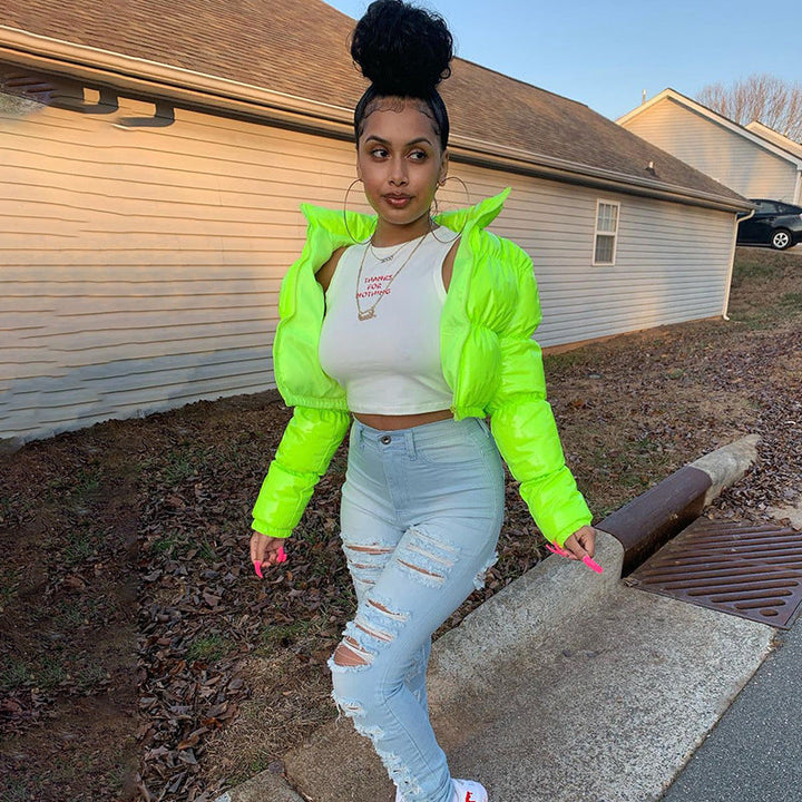 Stylish Women's Puffer Jacket | Warm Bomber Coat-Neon Green-S-State of Style