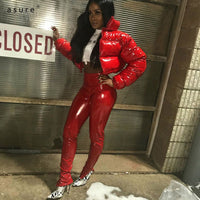 Stylish Women's Puffer Jacket | Warm Bomber Coat-Red-S-State of Style