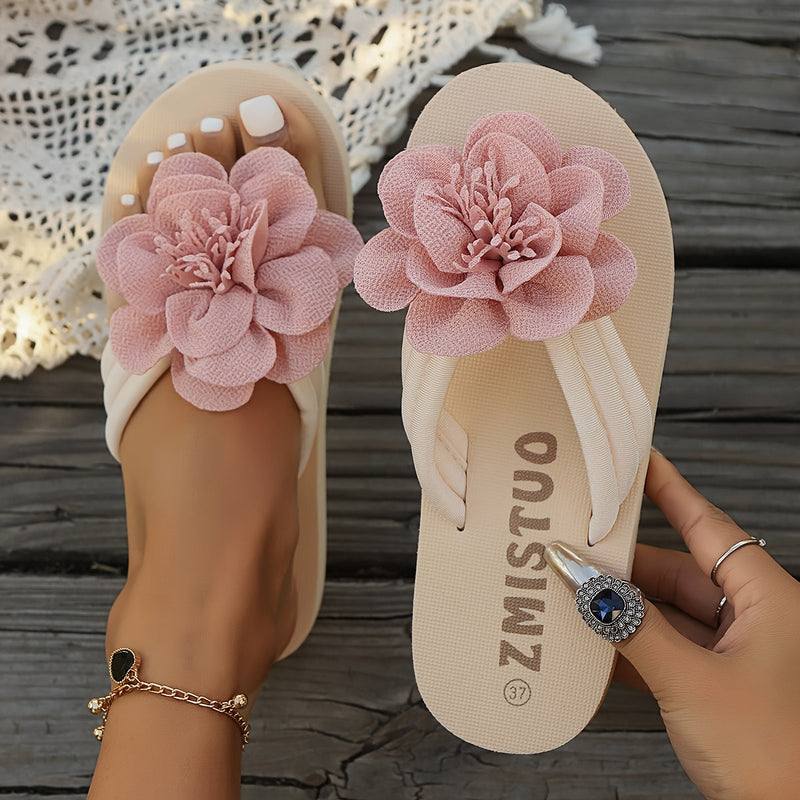 Stylish women's slippers with floral detail for summer - FlowerStep-Beige-3-State of Style