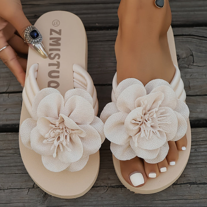 Stylish women's slippers with floral detail for summer - FlowerStep-Beige-3-State of Style