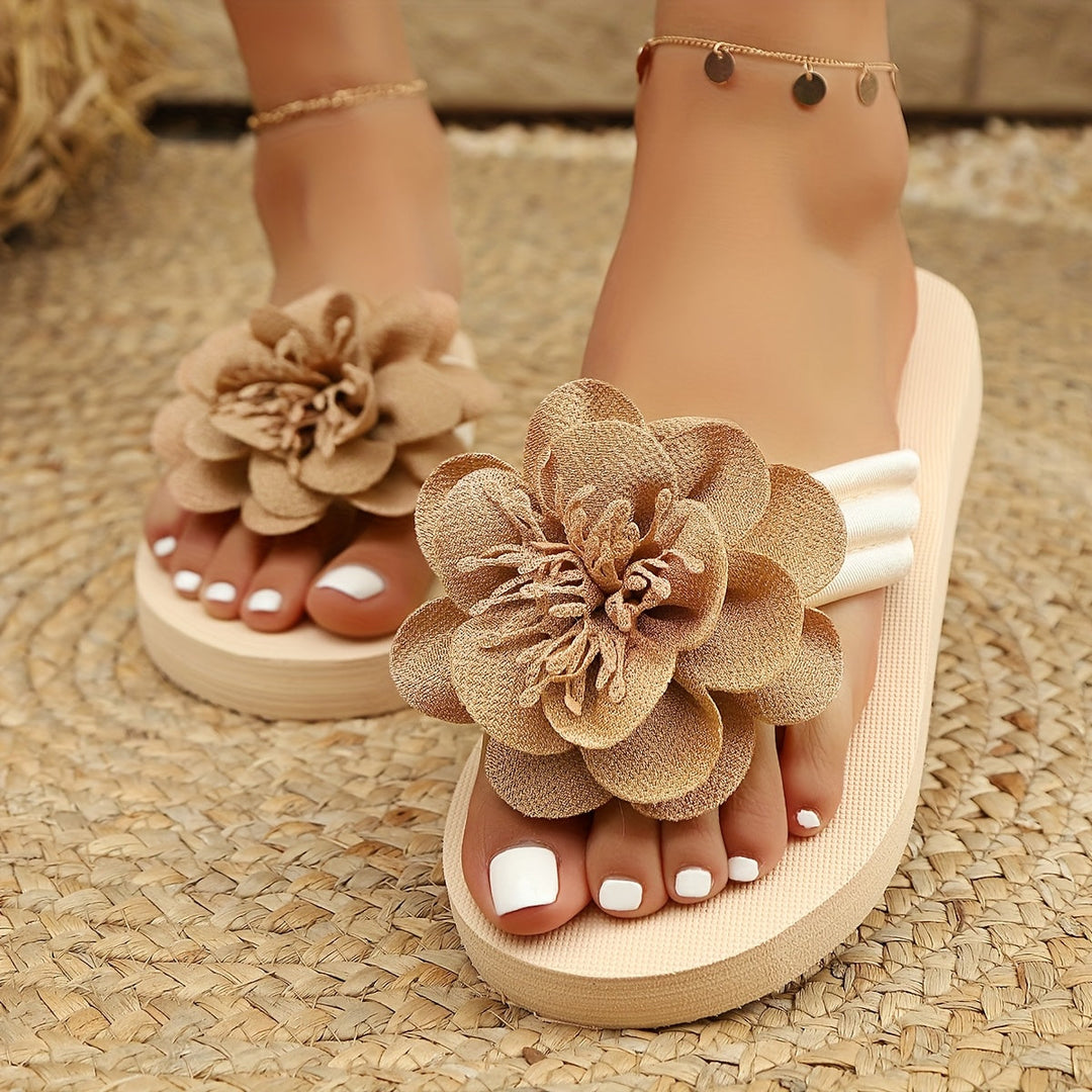 Stylish women's slippers with floral detail for summer - FlowerStep-Khaki-3-State of Style