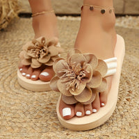 Stylish women's slippers with floral detail for summer - FlowerStep-Khaki-3-State of Style