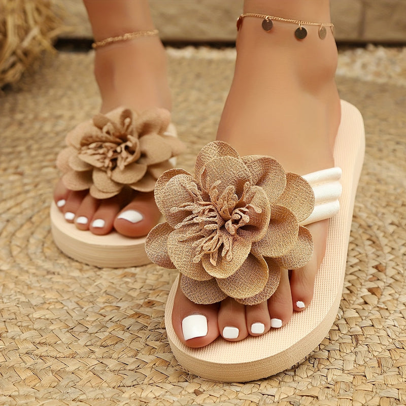 Stylish women's slippers with floral detail for summer - FlowerStep-Khaki-3-State of Style