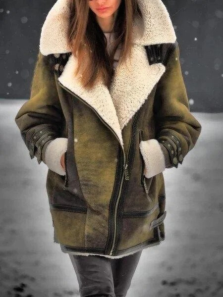 Stylish Women’s Suede Sherpa Jacket – Mila-Green-S-State of Style