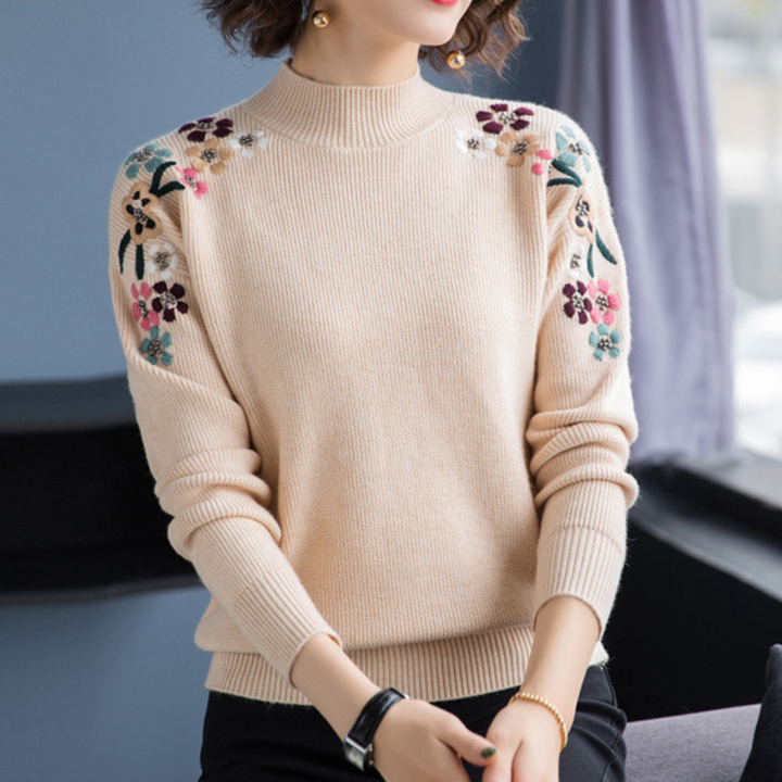 Stylish Women's Sweater with Floral Print - Isabeau-Khaki-XS-State of Style