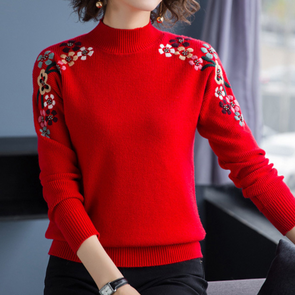 Stylish Women's Sweater with Floral Print - Isabeau-Red-XS-State of Style