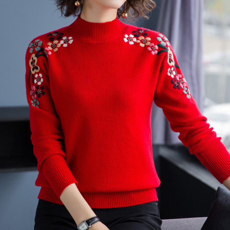 Stylish Women's Sweater with Floral Print - Isabeau-Red-XS-State of Style