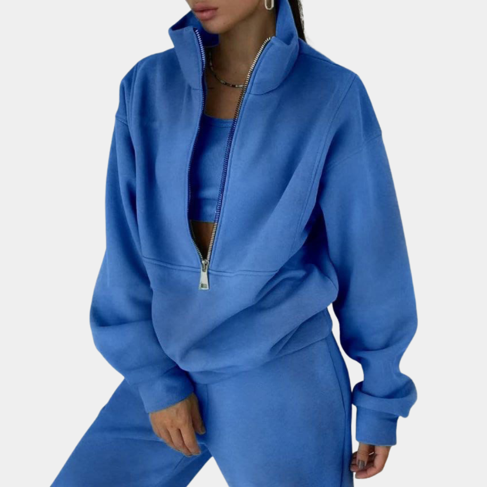 Stylish women's tracksuit with a pullover and zip - Rihanna-Blue-S-State of Style