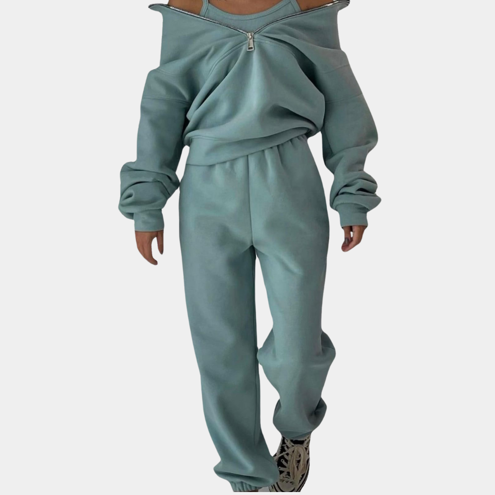 Stylish women's tracksuit with a pullover and zip - Rihanna-Pink-S-State of Style