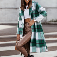 Stylish Wool Coat with Check for Women - Margot-Green and white-S-State of Style