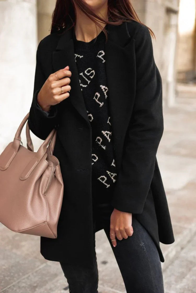 Stylish Wool Women's Winter Coat - Eleanor-Black-S-State of Style