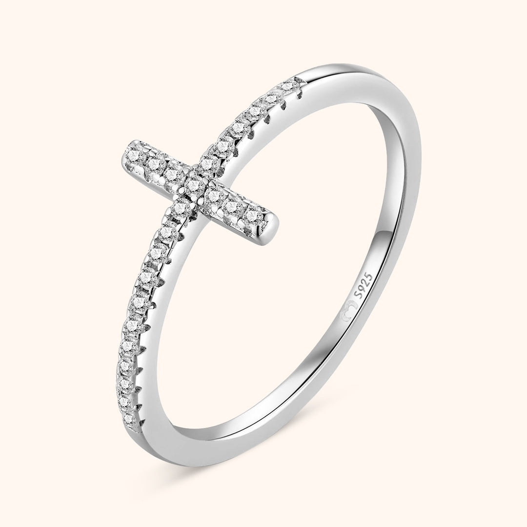 Stylish Zirconia Cross Ring – Faith-Silver-5-State of Style