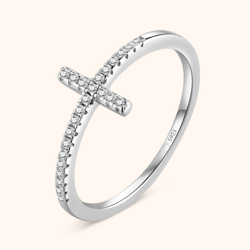 Stylish Zirconia Cross Ring – Faith-Silver-5-State of Style