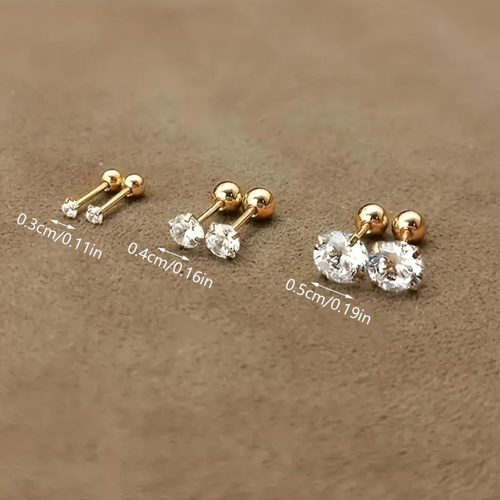 Stylish Zirconia Titanium Stud Earrings - Lumen-3mm (1 Pair)-State of Style