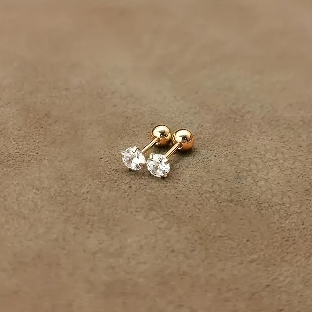 Stylish Zirconia Titanium Stud Earrings - Lumen-4mm (1 Pair)-State of Style