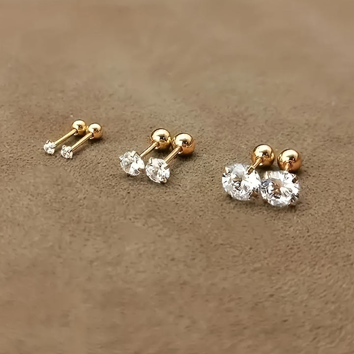 Stylish Zirconia Titanium Stud Earrings - Lumen-Full Set-State of Style