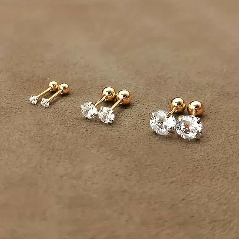 Stylish Zirconia Titanium Stud Earrings - Lumen-Full Set-State of Style