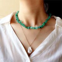 Stylishly Shaped Polished Crystal Necklace - Lina-Green Aventurine-State of Style